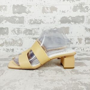 NEW Franco Sarto Kirsi Tan Leather Block Heel Square Toe Slide Sandals A561